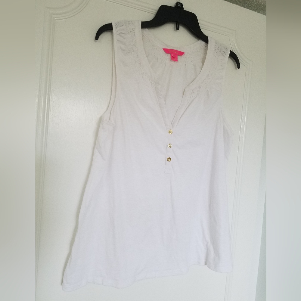 Lilly Pulitzer White Sleeveless Tank Top with Gold Buttons